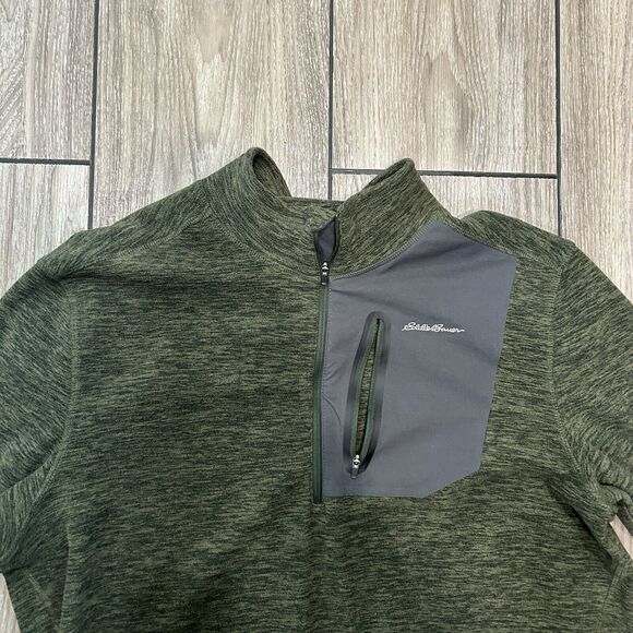 Eddie Bauer Mens Sweater Large Pullover Sweater Pockets Zip Pocket Green - Picture 2 of 9